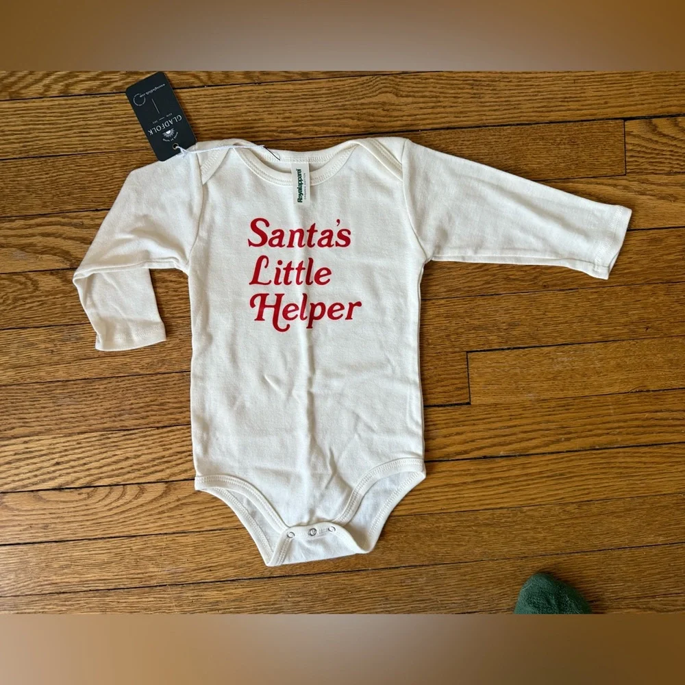 Santa's Little Helper Cream Onesie- Size 12-18 Months - NWT
